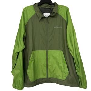 COLUMBIA Tabor Point Packable Water Resistant Windbreaker 2 Tone Green Size XL